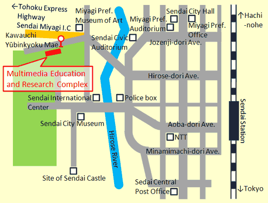 map form sendai station to Multimedia Education and Research Complex Tohoku University.